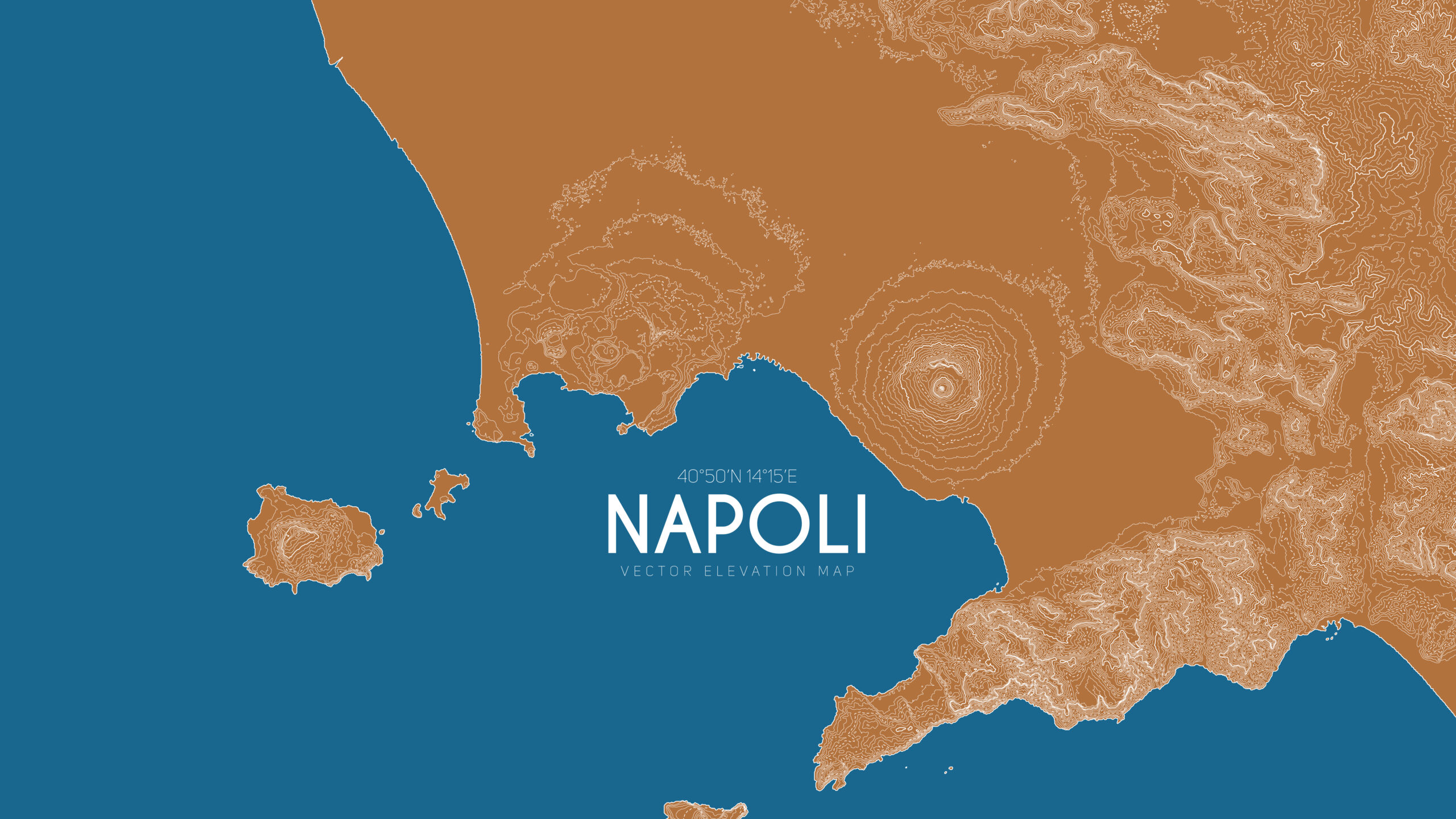 Topographic map of Napoli, Italy. Vector detailed elevation map of island. Geographic elegant landscape outline poster.