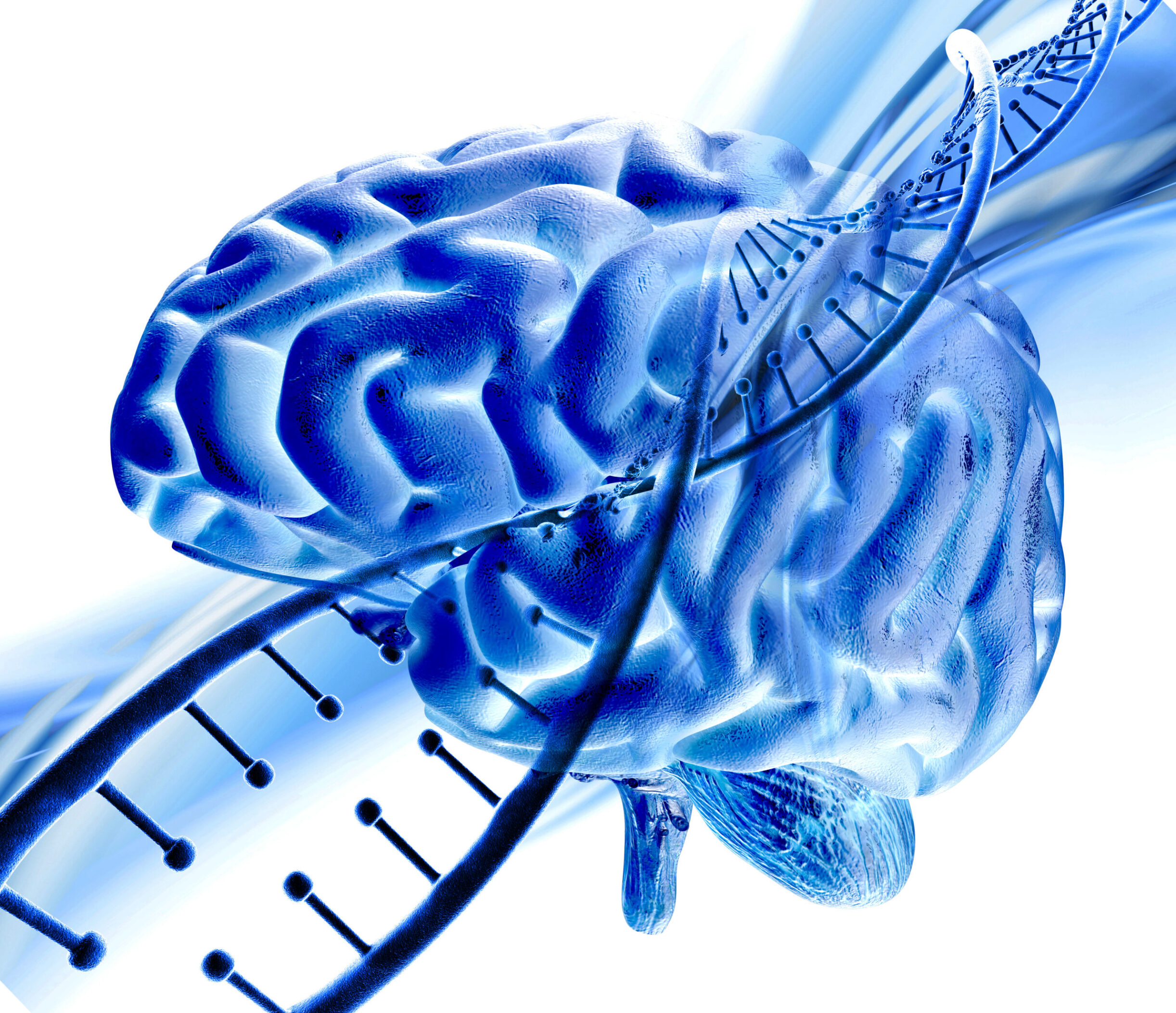3D medical background with DNA strand and human brain